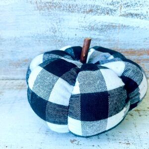 *Black & White Buffalo Check Stuffed Pumpkin, 5”